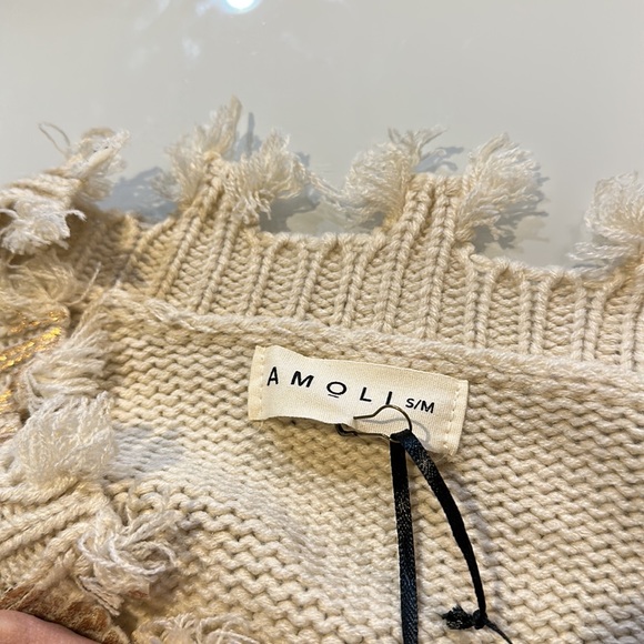 NWT Amoli Animal Print Ribbed Trim Distressed Sweater - Picture 7 of 9